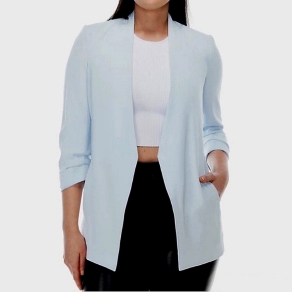 Aritzia Babaton Power Hip Blazer Baby Blue Minimal Jacket Longline